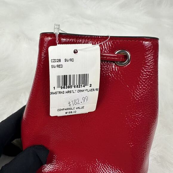 Coach Drawstring Wristlet Pouch Bag in Leather/Silver /Red CZ028 NEW - Picture 3 of 6